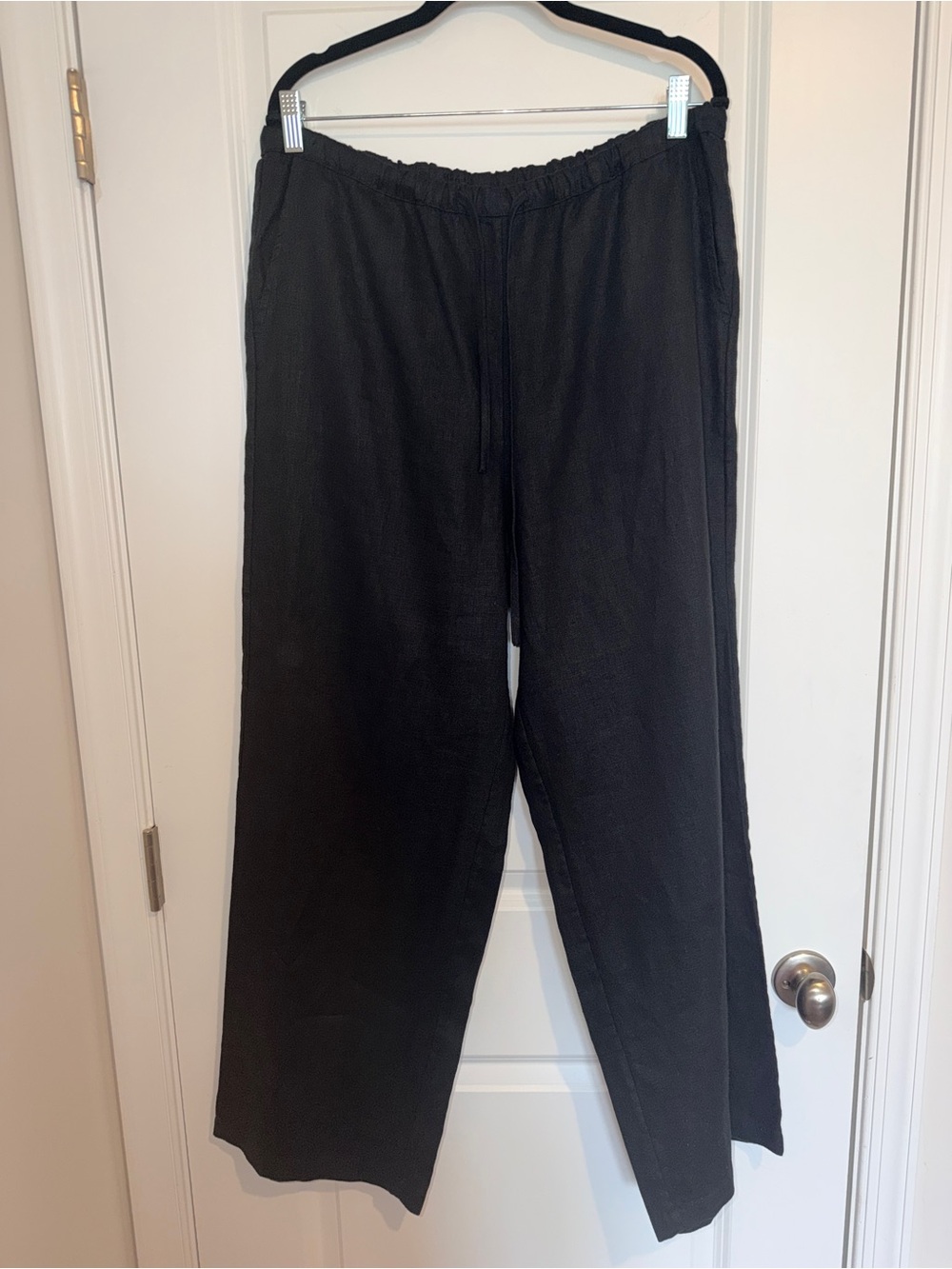 Anthropologie, Black Wide-Leg Linen Drawstring Pants, Black, L - Picture 5 of 7